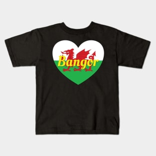 Bangor Wales UK Wales Flag Heart Kids T-Shirt